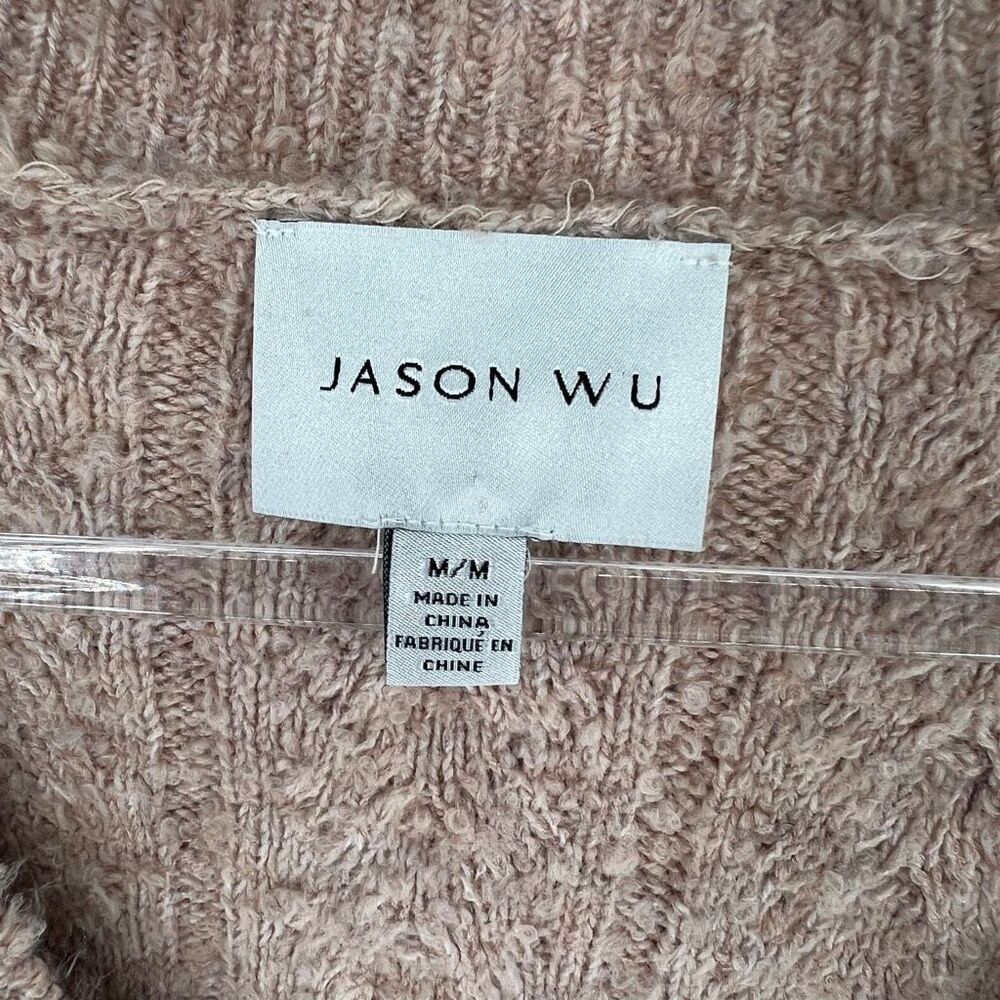 JASON WU Sweater Medium Tan V-Neck Chevron Knit Pullover Long Sleeve Cozy Winter - Picture 3 of 12